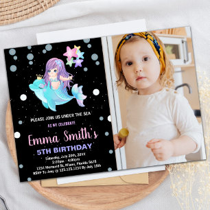 Foto Zwarte Zeemeermin Uitnodigingen met dolfijn