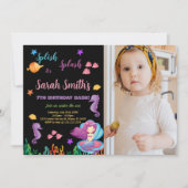 Foto Zwarte Zeemeermin Zitten op Paarse Shell Verj Kaart (Voorkant)