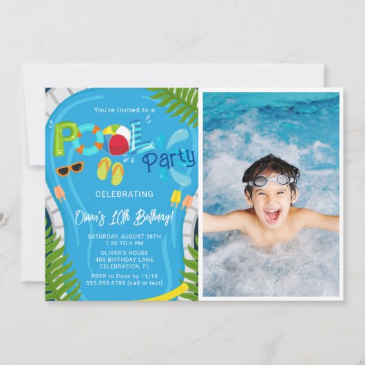 Foto zwembadfeest zomer jongens verjaardagsfeestje kaart (Voorkant)