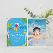 Foto zwembadfeest zomer jongens verjaardagsfeestje kaart (Staand voorkant)