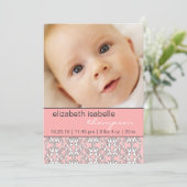 Fotoaankondiging baroko in roze babymeisje aankondiging (Staand voorkant)