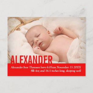 Fotoaankondiging briefkaart moderne rode baby