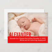 Fotoaankondiging briefkaart moderne rode baby (Voorkant / Achterkant)