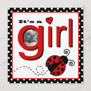 Fotoaankondiging Cute Ladybug Red & Black Baby Aankondiging