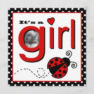 Fotoaankondiging Cute Ladybug Red & Black Baby Aankondiging