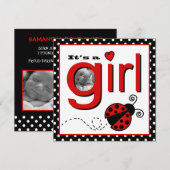 Fotoaankondiging Cute Ladybug Red & Black Baby Aankondiging (Voorkant / Achterkant)