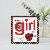 Fotoaankondiging Cute Ladybug Red & Black Baby Aankondiging (Staand voorkant)