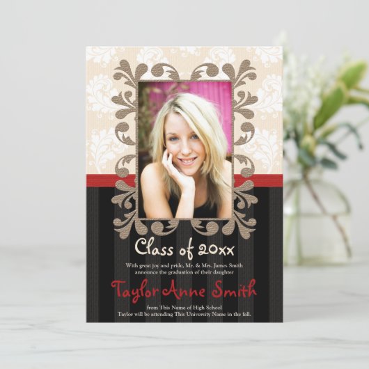 Fotoaankondiging rood en zwart Afstuderen Kaart (Staand voorkant)