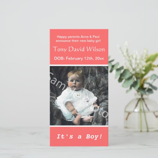 Fotoaankondiging van de baby. Voeg je foto toe Aankondiging (Staand voorkant)