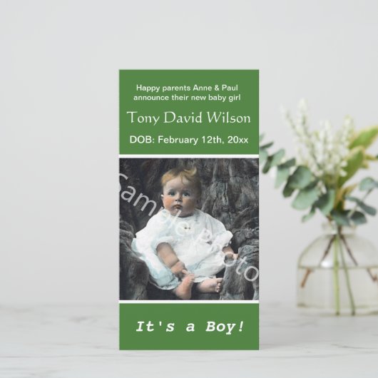 Fotoaankondiging van de baby. Voeg je foto toe Aankondiging (Staand voorkant)