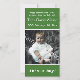 Fotoaankondiging van de baby. Voeg je foto toe Aankondiging