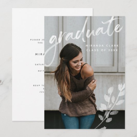 Fotoaankondiging waterverf Elegant afstuderen Kaart (Voorkant / Achterkant)