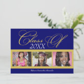 Fotoaankondiging Zwirly Blue/Gold 3 Afstuderen Kaart (Staand voorkant)