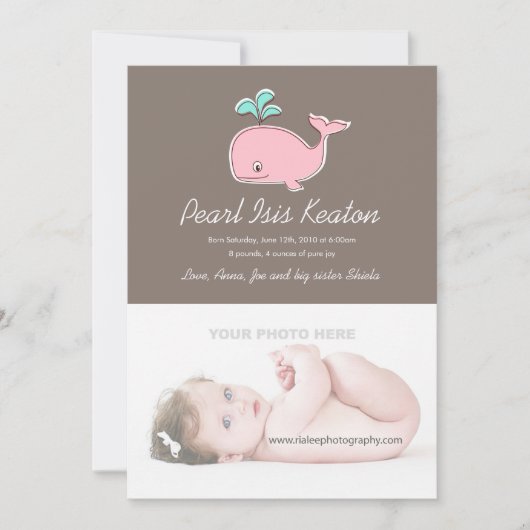 Fotoaankondigingen roze walvis aankondiging (Voorkant)