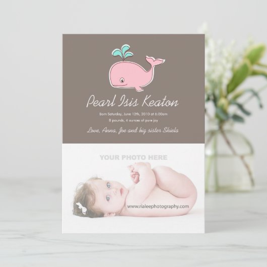Fotoaankondigingen roze walvis aankondiging (Staand voorkant)