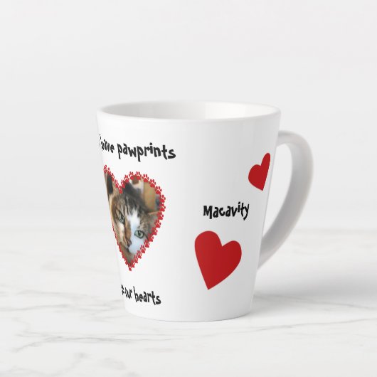 Fotoafdrukken op ons hart latte mok (Rechterhoek)