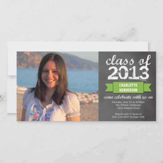 Fotoafstuderen van groene lintbanner-karton aankondiging (Voorkant)