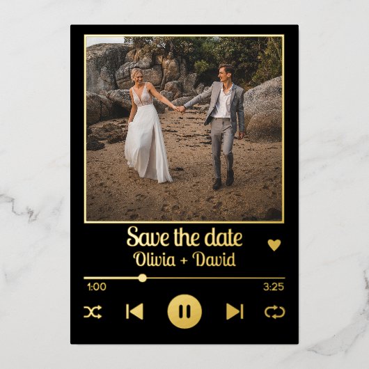 Fotoalbum Hoesje Muziek Afspeellijst De datum opsl Folie Uitnodiging (Voorkant)