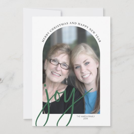 FotoArch met Huge Joy Script - botanische achterzi Feestdagenkaart (Voorkant)