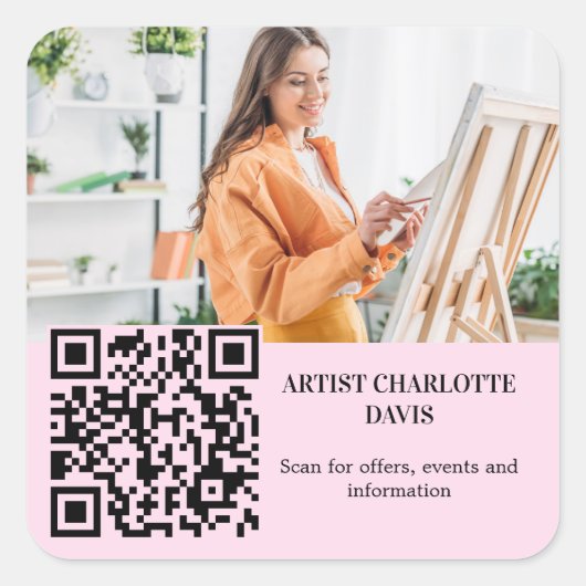 Fotoartiest ontwerper QR code business Vierkante Sticker (Voorkant)