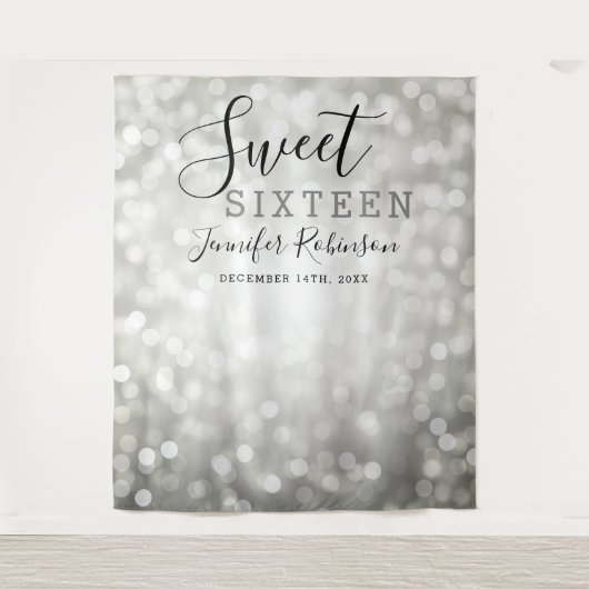 Fotobackdrop 16e verjaardag zilveren glitters lich wandkleed (Voorkant)