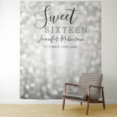 Fotobackdrop 16e verjaardag Zilveren glitterslicht Wandkleed (In situ)