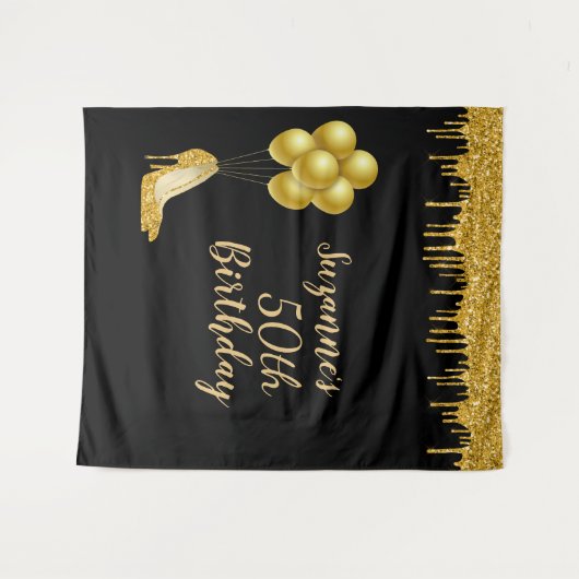 Fotobackdrop 50ste verjaardagsfeest Gouden Glitter Wandkleed (Voorkant (horizontaal))