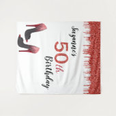 Fotobackdrop 50ste verjaardagsfeest Rood glitters Wandkleed (Voorkant (horizontaal))