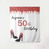 Fotobackdrop 50ste verjaardagsfeest Rood glitters Wandkleed (Voorkant)