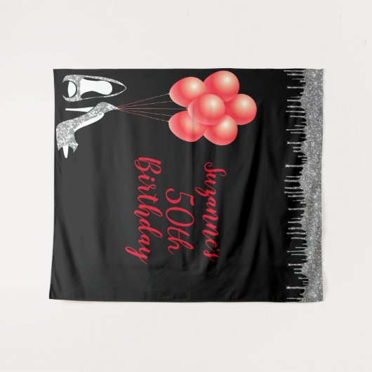 Fotobackdrop 50ste verjaardagsfeest Zilver Glitter Wandkleed (Voorkant (horizontaal))