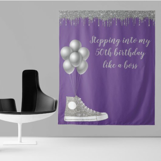 Fotobackdrop 50ste verjaardagsfeest Zilver Glitter Wandkleed