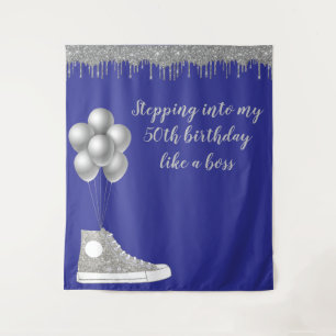 Fotobackdrop 50ste verjaardagsfeest Zilver Glitter Wandkleed