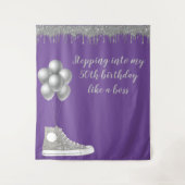 Fotobackdrop 50ste verjaardagsfeest Zilver Glitter Wandkleed (Voorkant)