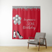 Fotobackdrop 50ste verjaardagsfeest Zilver Glitter Wandkleed (In situ)