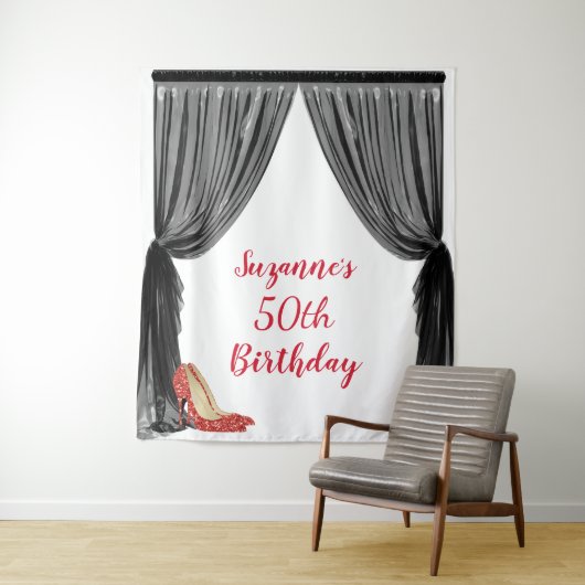 Fotobackdrop 50ste verjaardagsfeest Zwart Rood Wandkleed (In situ)