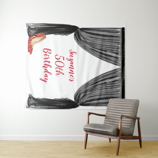 Fotobackdrop 50ste verjaardagsfeest Zwart Rood Wandkleed (In Situ (horizontaal))