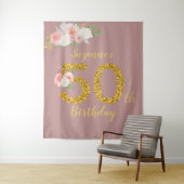 Fotobackdrop 50ste verpartij Gouden Bloem Wandkleed (In situ)