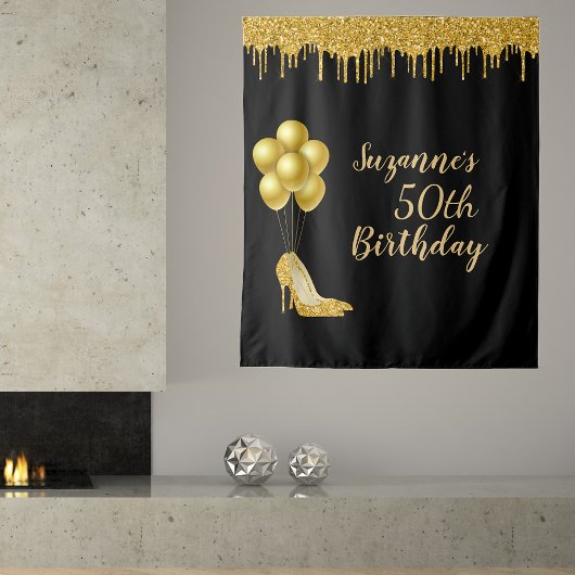 Fotobackdrop 50ste verpartij gouden glitter wandkleed