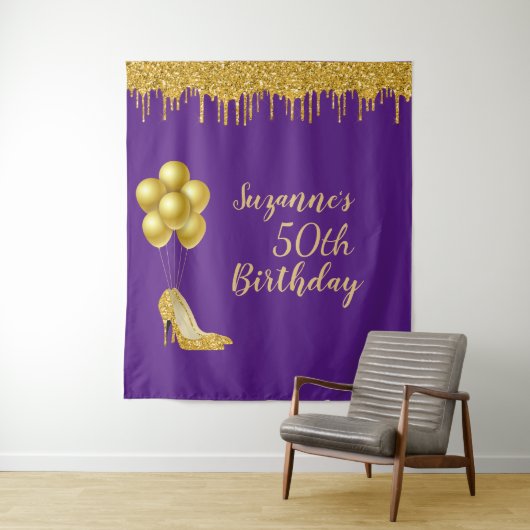 Fotobackdrop 50ste verpartij Gouden Glitters Wandkleed (In situ)