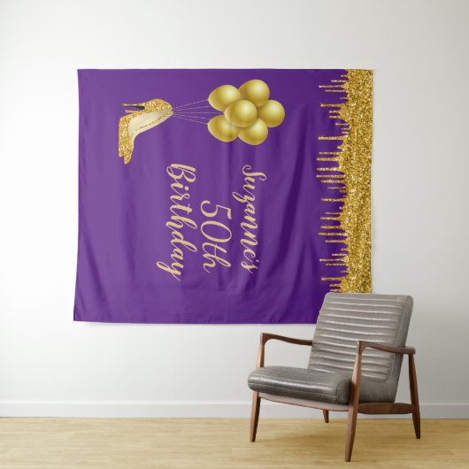 Fotobackdrop 50ste verpartij Gouden Glitters Wandkleed (In Situ (horizontaal))