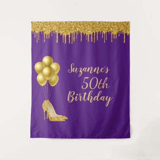 Fotobackdrop 50ste verpartij Gouden Glitters Wandkleed (Voorkant)