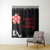 Fotobackdrop 50ste verpartij Zilver Glitter Wandkleed (In situ)