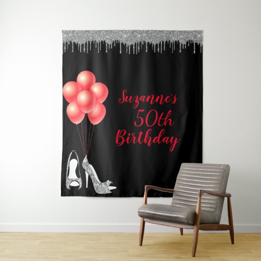 Fotobackdrop 50ste verpartij Zilver Glitter Wandkleed (In situ)