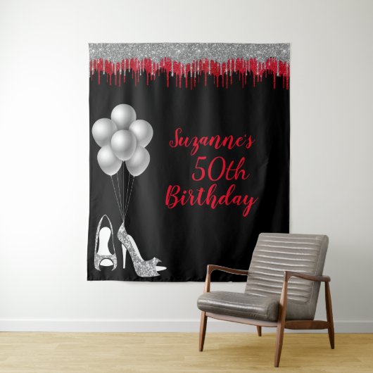 Fotobackdrop 50ste verpartij Zilver Glitter Wandkleed (In situ)