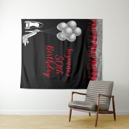 Fotobackdrop 50ste verpartij Zilver Glitter Wandkleed (In Situ (horizontaal))