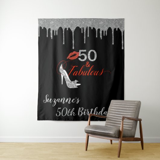 Fotobackdrop 50ste verpartij Zilver Glitter Wandkleed (In situ)