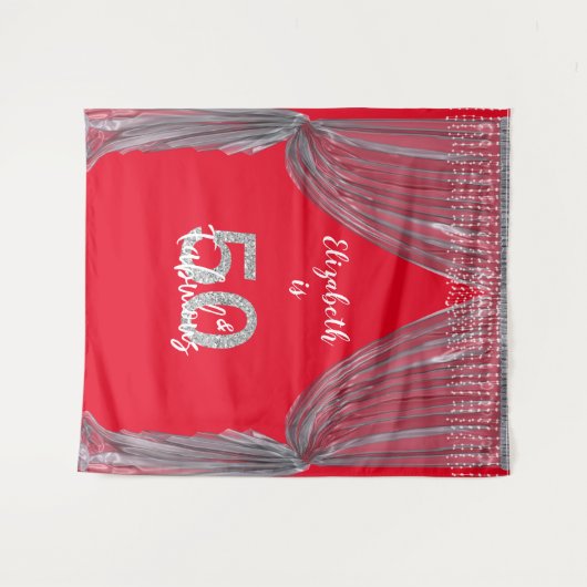 Fotobackdrop 50ste verpartij Zilveren gordijn Wandkleed (Voorkant (horizontaal))