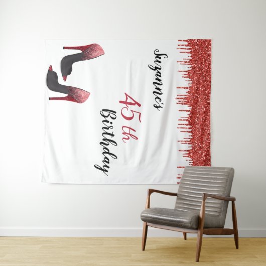 Fotobackdrop Aangepaste verjaardagsfeestje Rood Gl Wandkleed (In Situ (horizontaal))