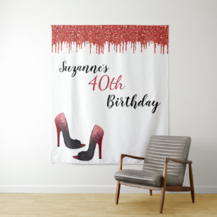Fotobackdrop Aangepaste Verjaardagsfeestje Rood Gl Wandkleed