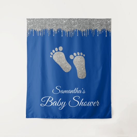 Fotobackdrop Baby Shower Voeten Zilver Glitter Wandkleed (Voorkant)